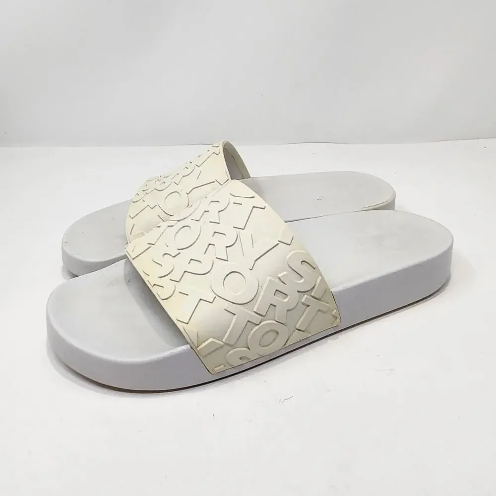 Tory Sport White Cream Embossed Logo Slide Women Size 9M Tory Burch Casual Shoe - Picture 4 of 8
